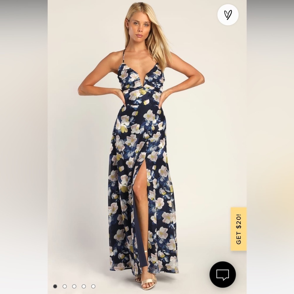 Navy Blue Floral Maxi Dress L